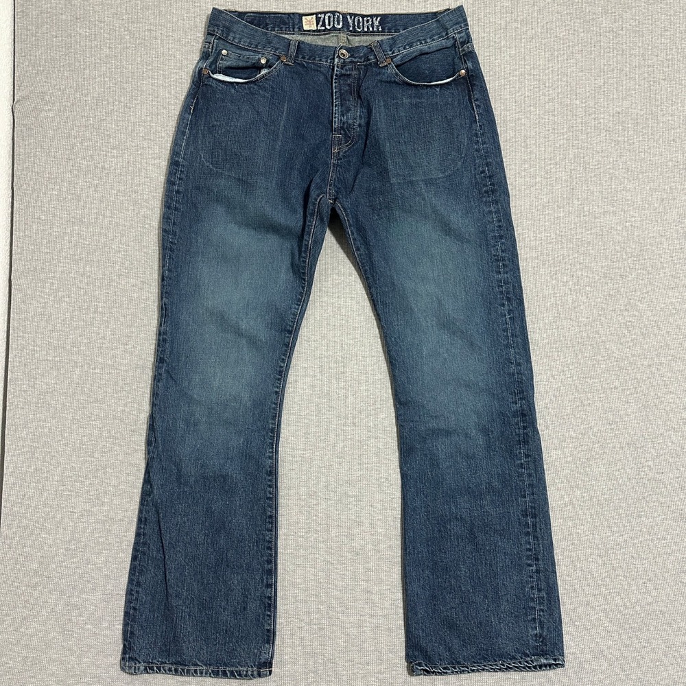 Zoo York Mens Dark Wash Blue Denim Bootcut Skater Jeans Size 36x33 Button Fly